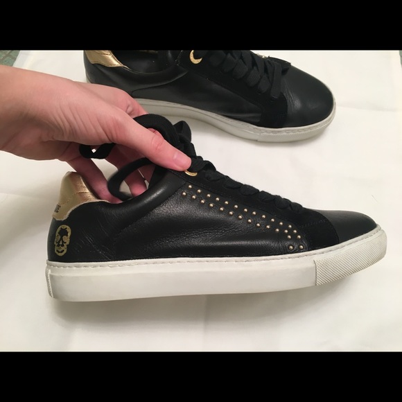 Zadig & Voltaire Black And Gold Skull Sneakers - Picture 4 of 8